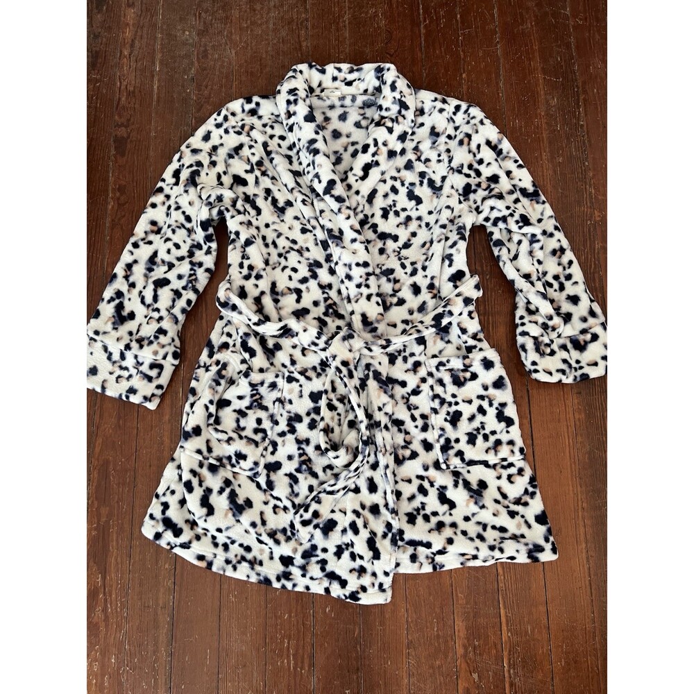 Soma Bathrobe Super Plush Fleece Blue White Leopard Animal Print Cozy Comfy XXL